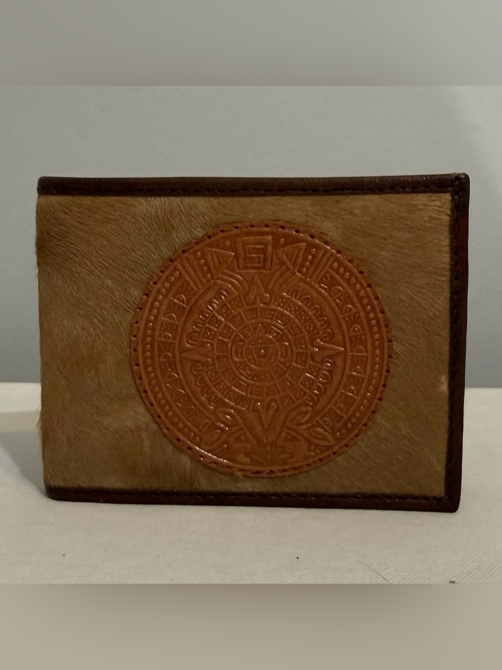 Hair on Hide Leather Embossed  Medallion Bi-fold Wallet Multicolor
